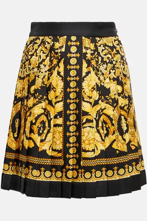 VERSACE Barocco high-rise pleated silk miniskirt