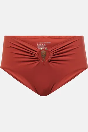 CHRISTOPHER ESBER Embellished ruched high-rise bikini bottoms