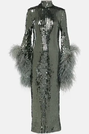 ‎Taller Marmo‎ Del Rio feather-trimmed sequined midi dress