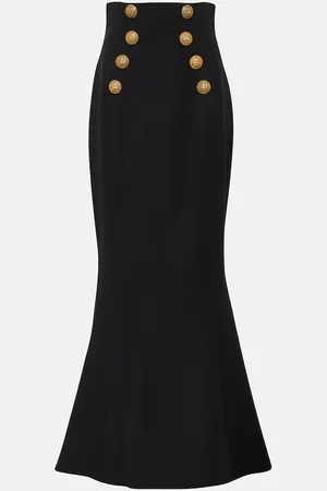 Balmain Flared high-rise virgin wool maxi skirt