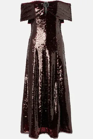 Self-Portrait Sequined off-shoulder midi dress