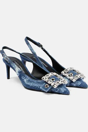 Dolce & Gabbana Embellished denim slingback pumps