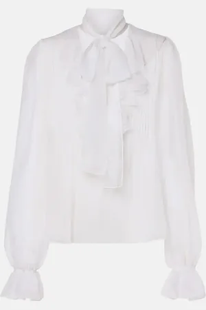 Dolce & Gabbana Ruffled tie-neck silk blouse