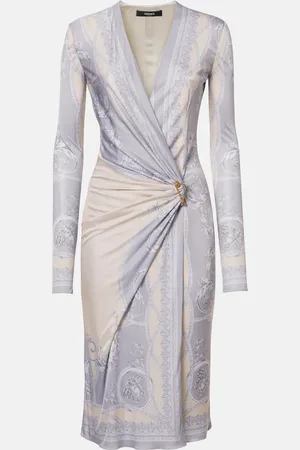 VERSACE Barocco gathered jersey midi dress