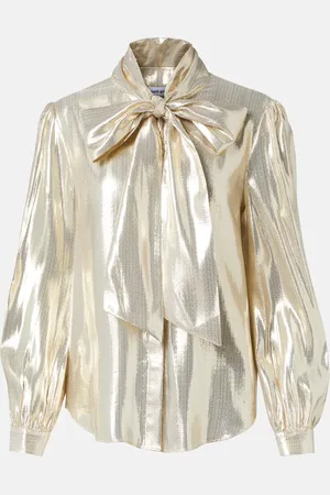 Self-Portrait Tie-neck lamÃ© shirt