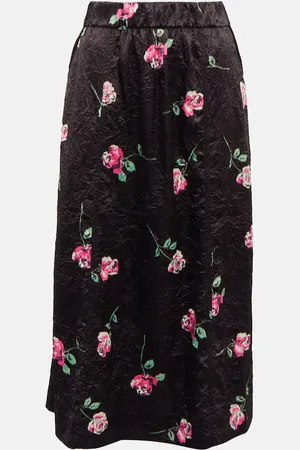 Ganni Floral A-line satin midi skirt