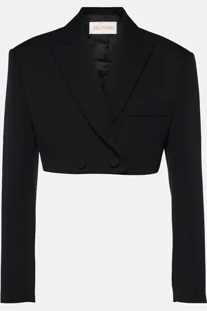 VALENTINO Cropped wool grisaille blazer
