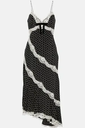 Alessandra Rich Lace-trimmed polka-dot silk midi dress
