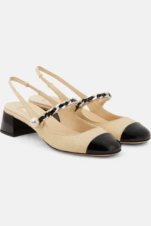 Miu Miu Leather-trimmed raffia slingback pumps