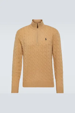 Ralph Lauren Cable-knit wool and cashmere half-zip sweater