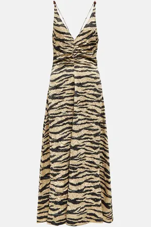 Ganni Printed satin slip midi dress