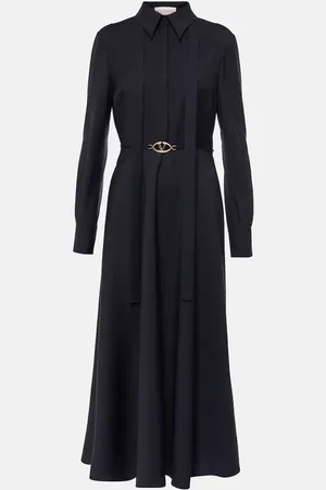 VALENTINO Belted logo wool-blend midi dress