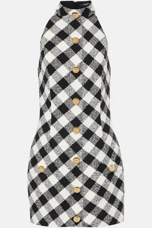 Balmain Halterneck cotton-blend tweed minidress