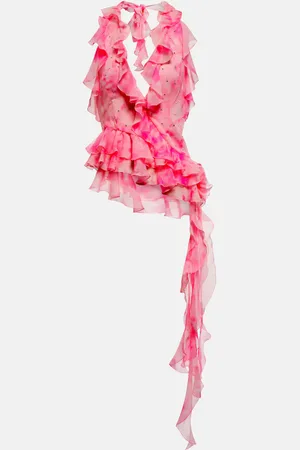 Alessandra Rich Crystal-embellished ruffled silk top