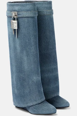 Givenchy Shark Lock 90 denim knee-high boots
