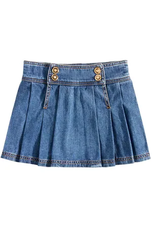 VERSACE Pleated denim skirt