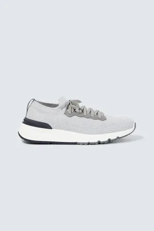 Brunello Cucinelli Leather-trimmed knitted slip-on sneakers