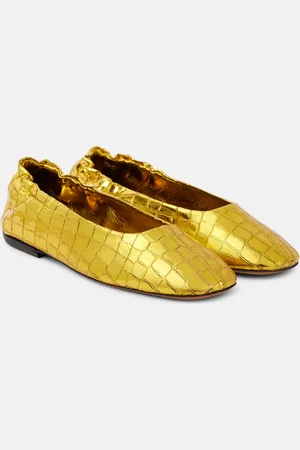 DRIES VAN NOTEN Croc-effect metallic leather ballet flats
