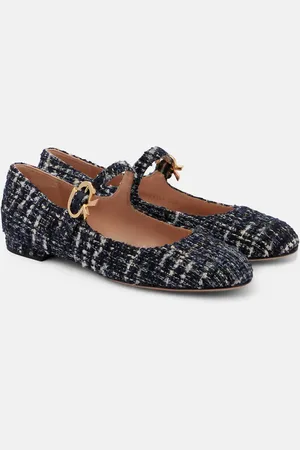 Gianvito Rossi Mary Ribbon bouclÃ© Mary Jane flats
