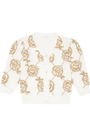 MONNALISA LurexÂ® floral intarsia wool cardigan