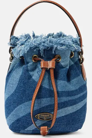 Puccini Marmo Small leather-trimmed denim bucket bag