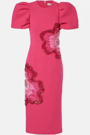 Rebecca Vallance Layana puff-sleeve embellished midi dress