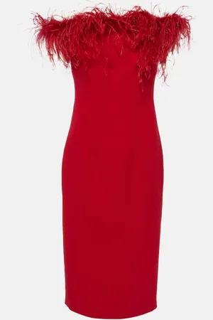 Safiyaa Starling feather-trimmed midi dress