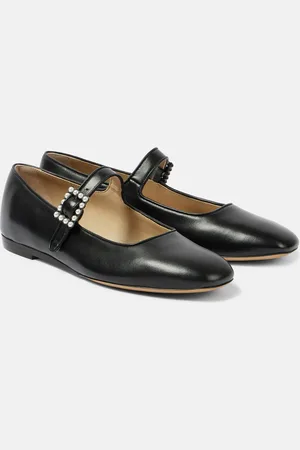Le Monde Beryl Pearl-embellished leather Mary Jane flats