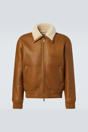 Burberry Shearling-trimmed leather bomber jacket