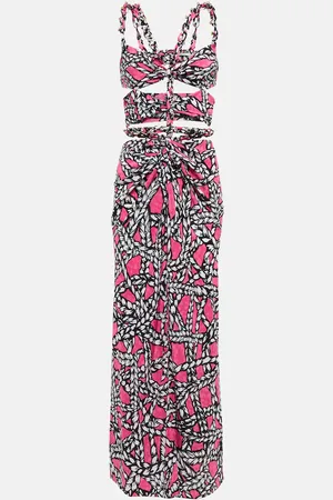 AREA Printed cut-out silk midi dress