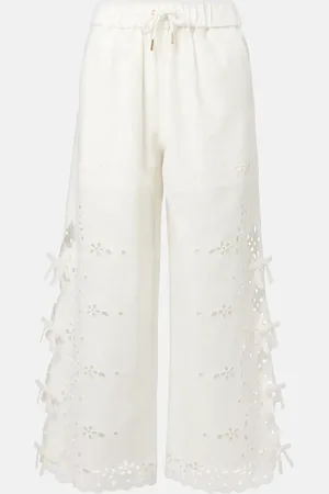 Self-Portrait Embroidered linen and cotton wide-leg pants