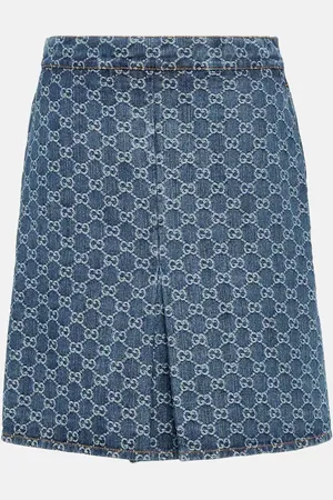 Gucci GG pleated denim jacquard midi skirt