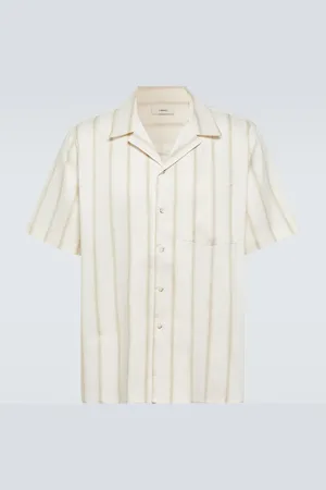 COMMAS Striped linen-blend bowling shirt