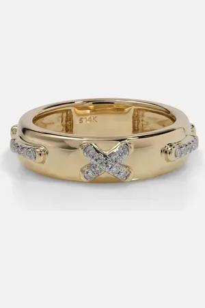 STONE AND STRAND Diamond Cross Stitch 14kt ring with white diamonds