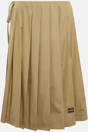 Miu Miu Embroidered pleated cotton midi skirt