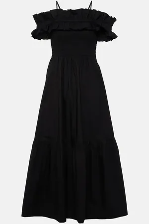 Ganni Shirred cotton poplin midi dress