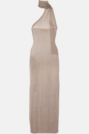 AYA MUSE Scarf-detail lamÃ© maxi dress