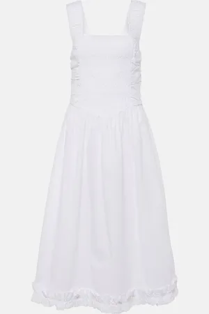 Ganni Shirred cotton poplin midi dress
