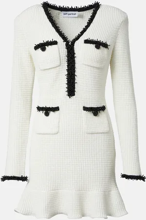 Self-Portrait Beaded waffle-knit minidress