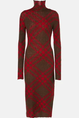 Burberry Check ribbed-knit midi dress