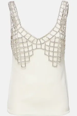 Self-Portrait Crystal-embellished satin tank top
