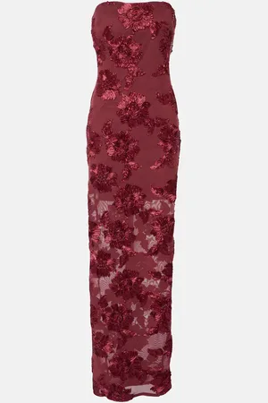 ROTATE Floral embroidered mesh maxi dress