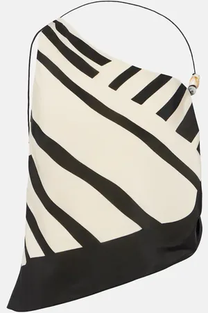 SIR Arte printed one-shoulder silk satin crop top