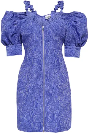 Ganni Jacquard puff-sleeve minidress