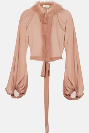 BLUMARINE Feather-trimmed silk blouse