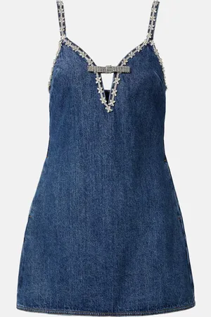 Self-Portrait Crystal-embellished denim minidress