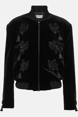 Max Mara Musette embroidered velvet bomber jacket
