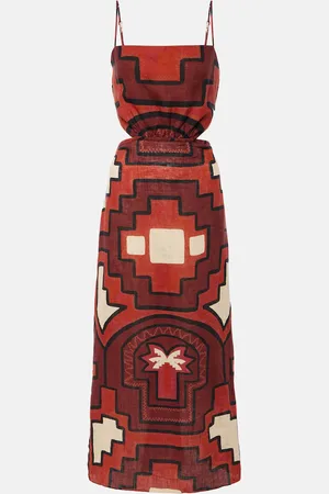 JOHANNA ORTIZ Printed cutout linen midi dress