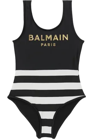 Balmain Logo striped swimsuit