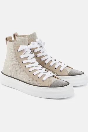 Brunello Cucinelli Leather-trimmed high-top sneakers